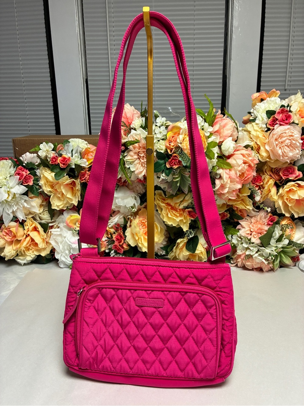 Vera Bradley On the Go Microfiber Crossbody Bag Passion Pink Quilted Shoulder